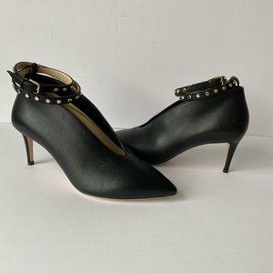JIMMY CHOO LARK 65MM. BLACK LEATHER STUDDED WRAP BOOTIES